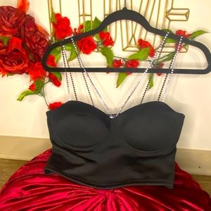 Black Bustier With Double RhineStone Straps-NEW